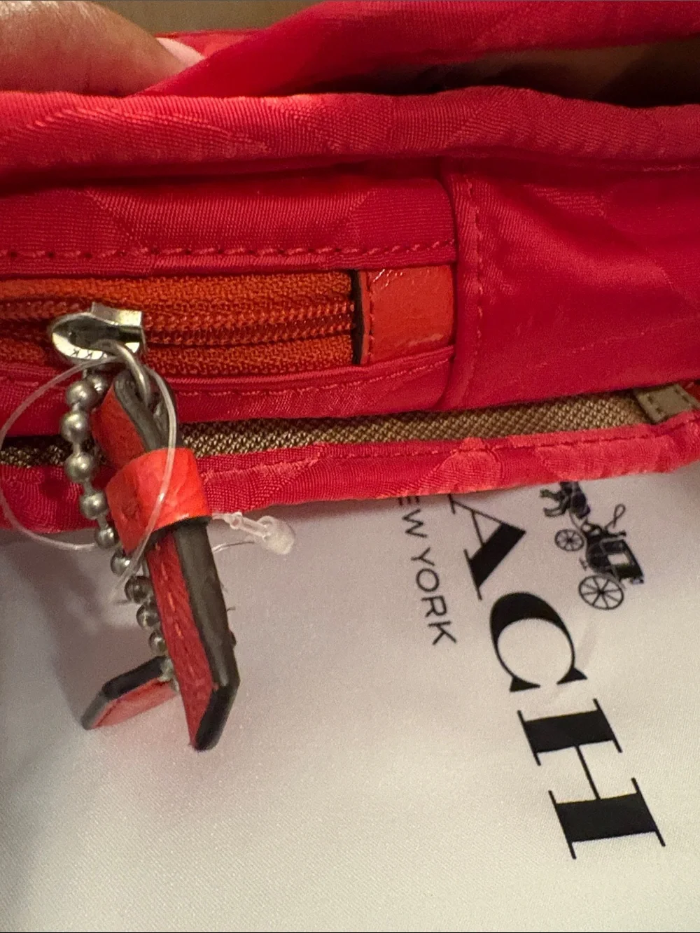 Coach Red Signature Nylon Foldover Cosmetic Case with Hook